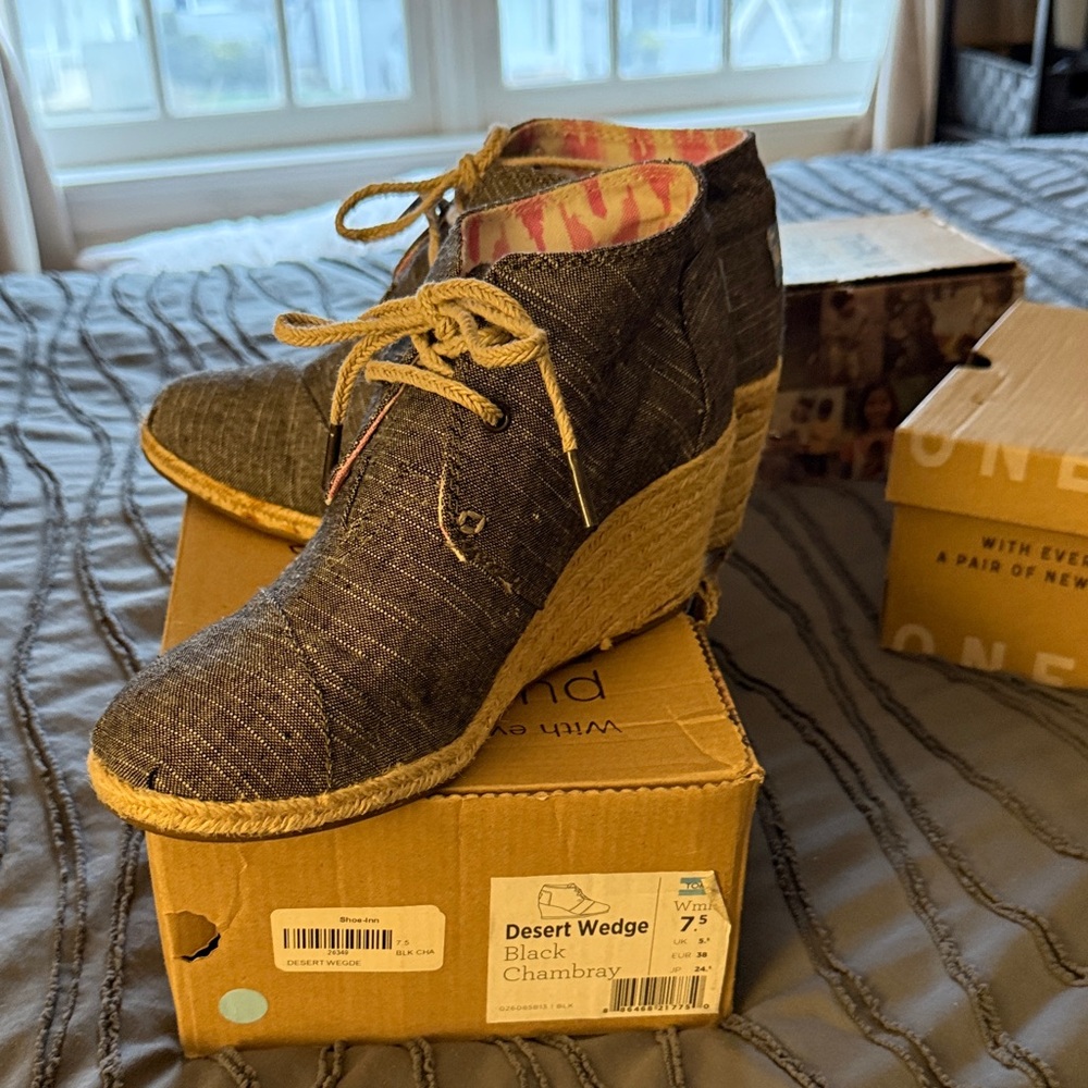 Desert Wedge Black Chambray Lace-Up Wedges